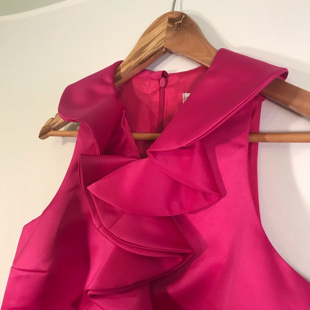 Sleeveless Fuchsia Ruffle-Front Midi Dress - Picture 4 of 7